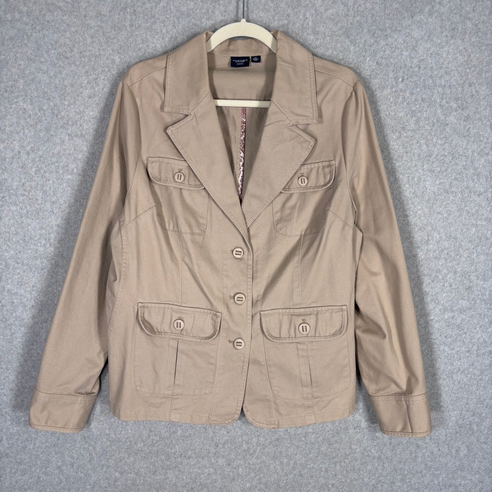 Sonoma Safari Blazer Jacket 1X Tan 100% Cotton Utility Neutral Minimalist Casual